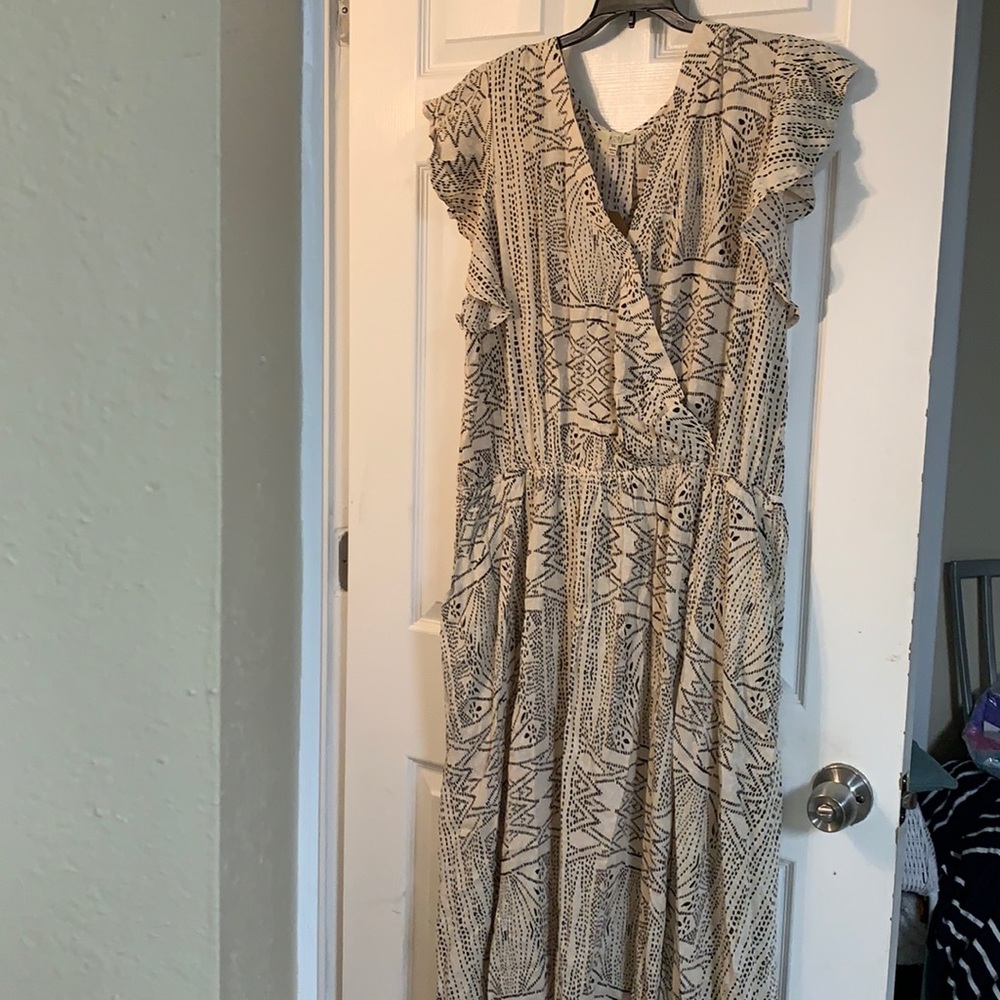 Kori America cream and black printed midi dress